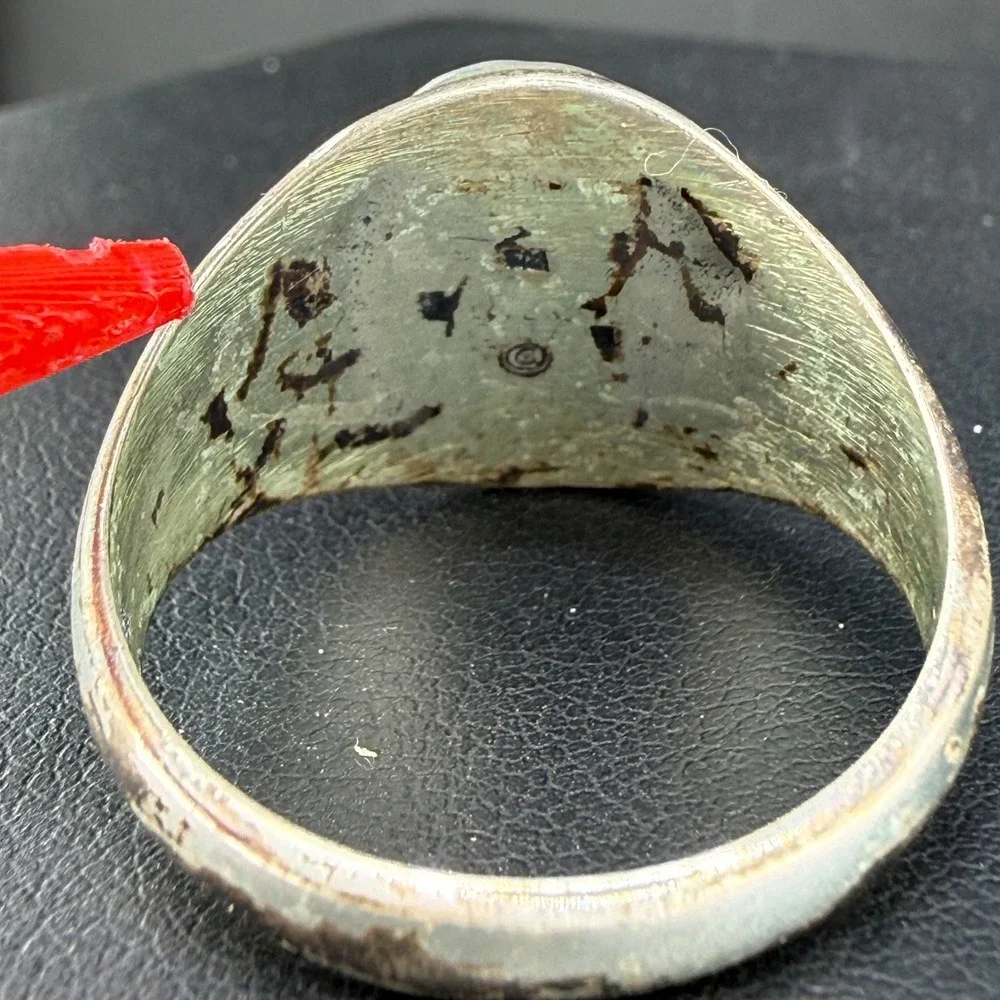Vintage Abalone Ring Silver Tone Oval Green Blue Signet Sz 10.5 READ